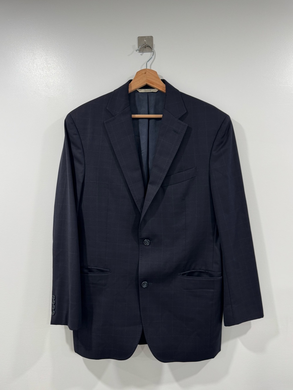 Faconnable Men's Navy Windowpane Two-Button Blazer Size 40R